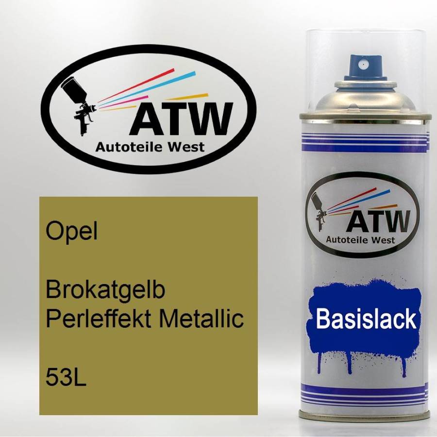 Opel, Brokatgelb Perleffekt Metallic, 53L: 400ml Sprühdose, von ATW Autoteile West.